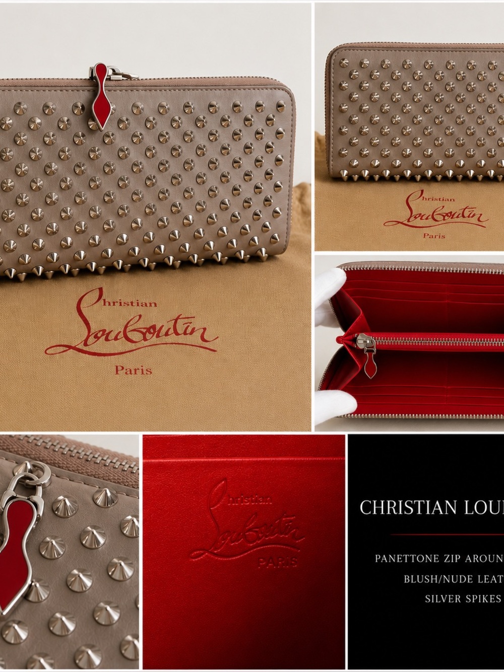 Christian Louboutin Panettone Spike Zip Around Wallet – Blush/Nude Leather